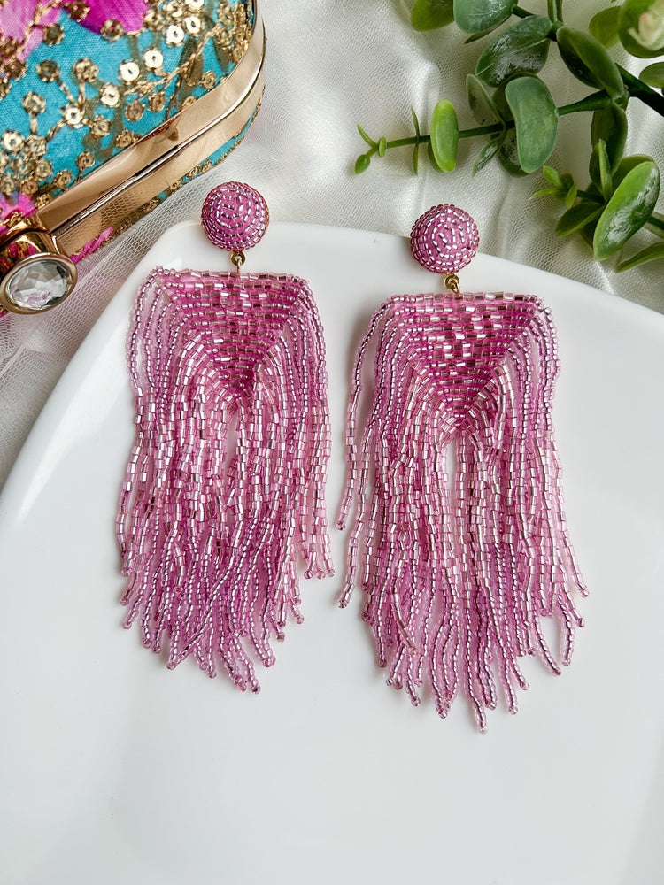 Luxe Blush Pink Handmade Beaded Tassel Earrings