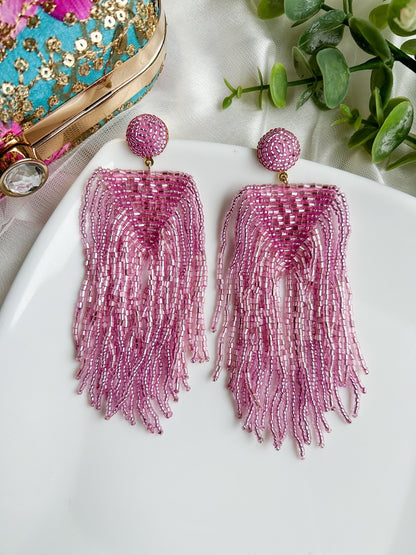 Luxe Blush Pink Handmade Beaded Tassel Earrings