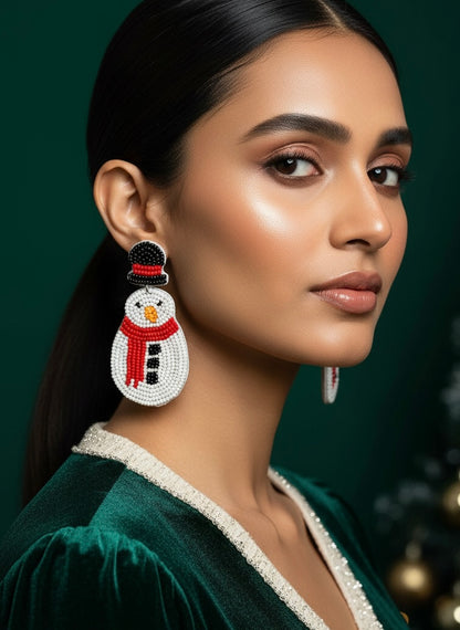 Misty - The Snowman Handmade Beaded Christmas Earrings
