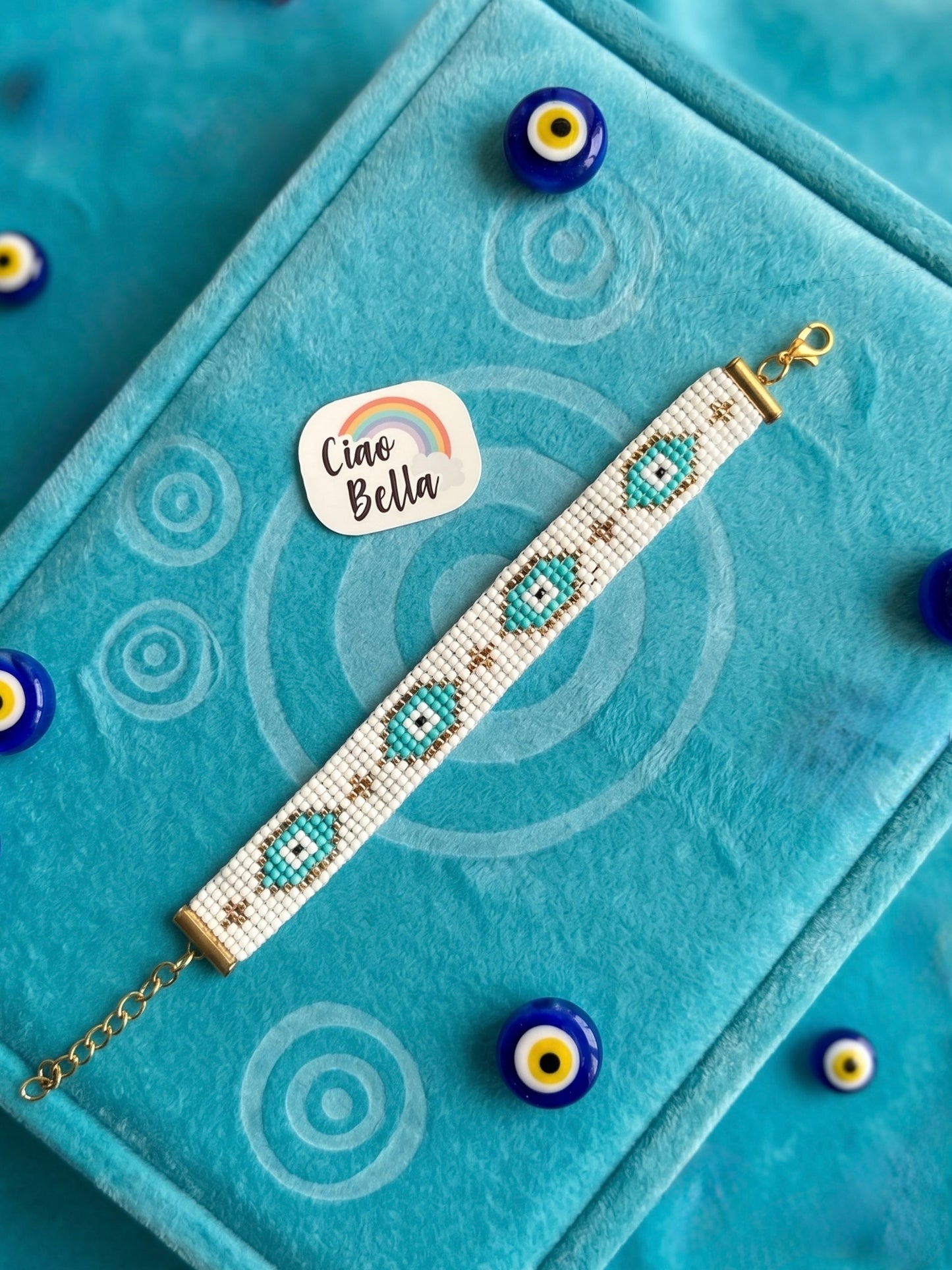 No Bad Vibes Handmade Beaded Evil Eye Bracelet