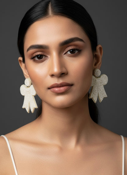 Pookie Pearly Bow Handmade Beaded Earrings