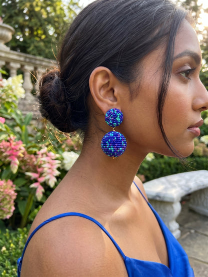 Midnight Disco Blue Drop Handmade Beaded Earrings