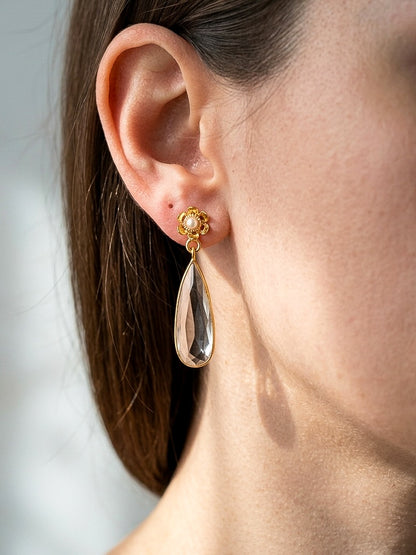 Pixie Drops Clear White Handmade Brass Earrings