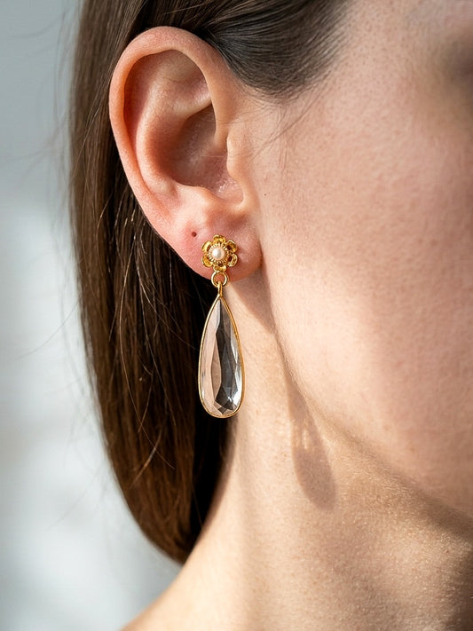 Pixie Drops Clear White Handmade Brass Earrings