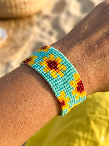 Golden Hour Sunflower Handmade Beaded Floral Bracelet