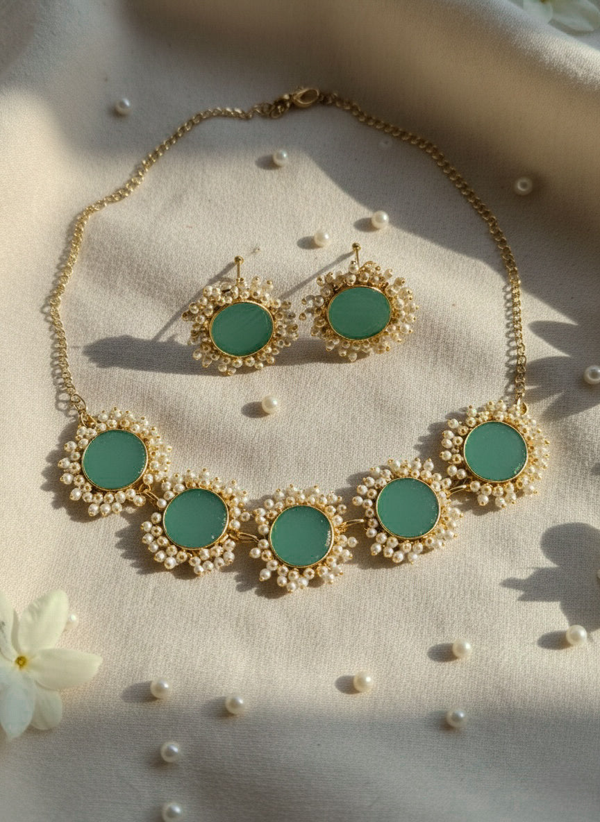 Sitara Green Pearl Handmade Brass Necklace Set