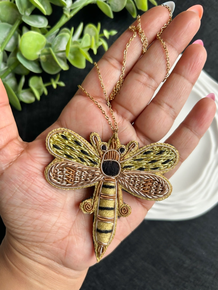 Gold-dusted Dragonfly Handmade Beaded Necklace