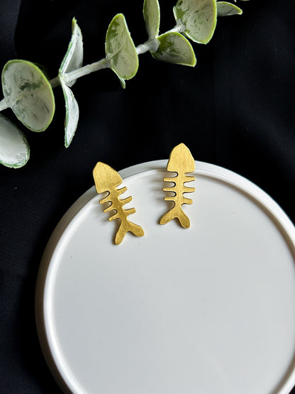 Fish Bone Handmade Brass Stud Earrings