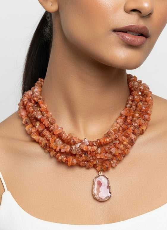 Earthy Un-Cut Stone Statement Handmade Necklace