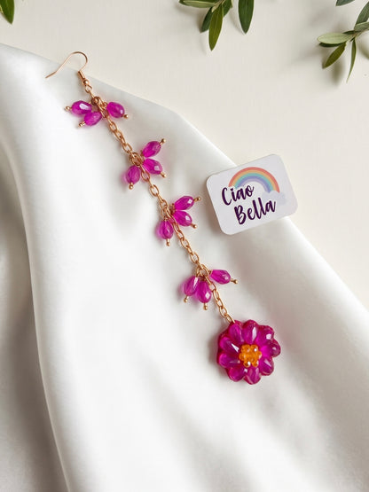 Sparkling Hot Pink Daisy Flower Handmade Beaded Maangtika