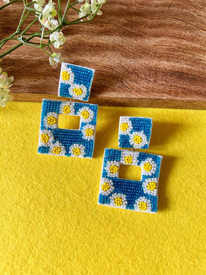 Turquoise Sun-Kissed Handmade Beaded Flower Earrings