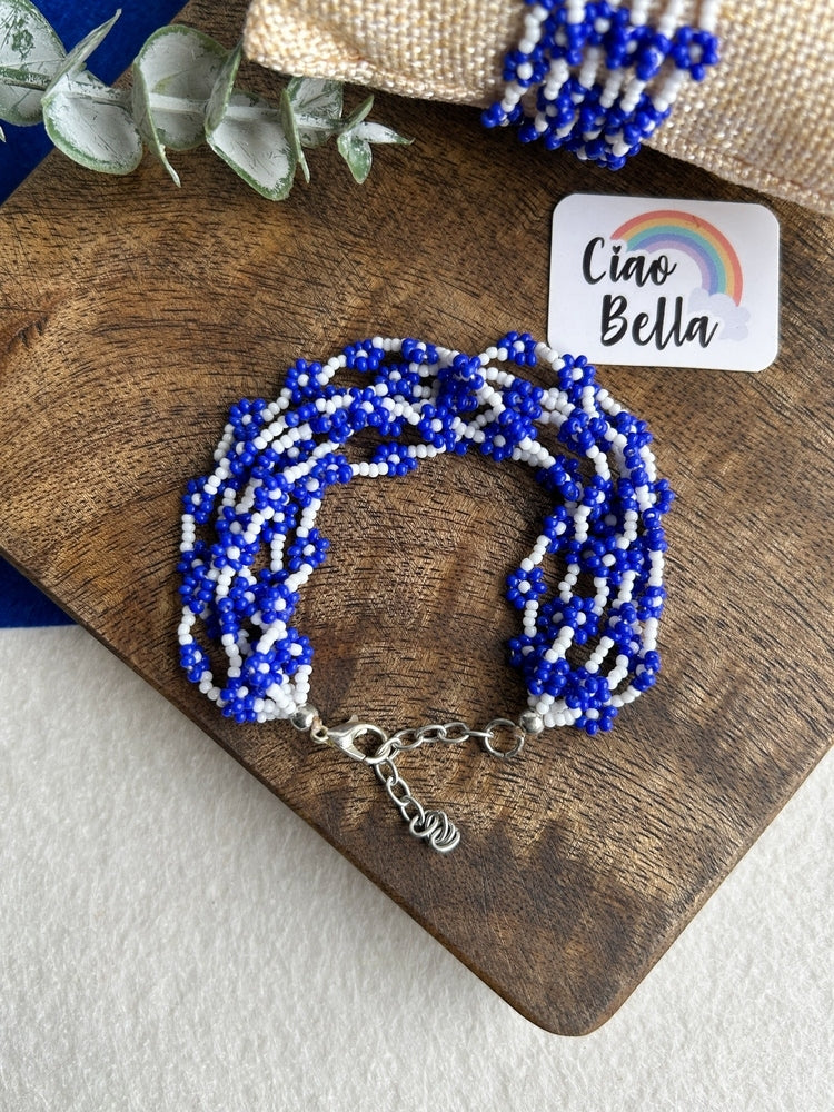Spring Bloom Blue Daisy Handmade Beaded Bracelet