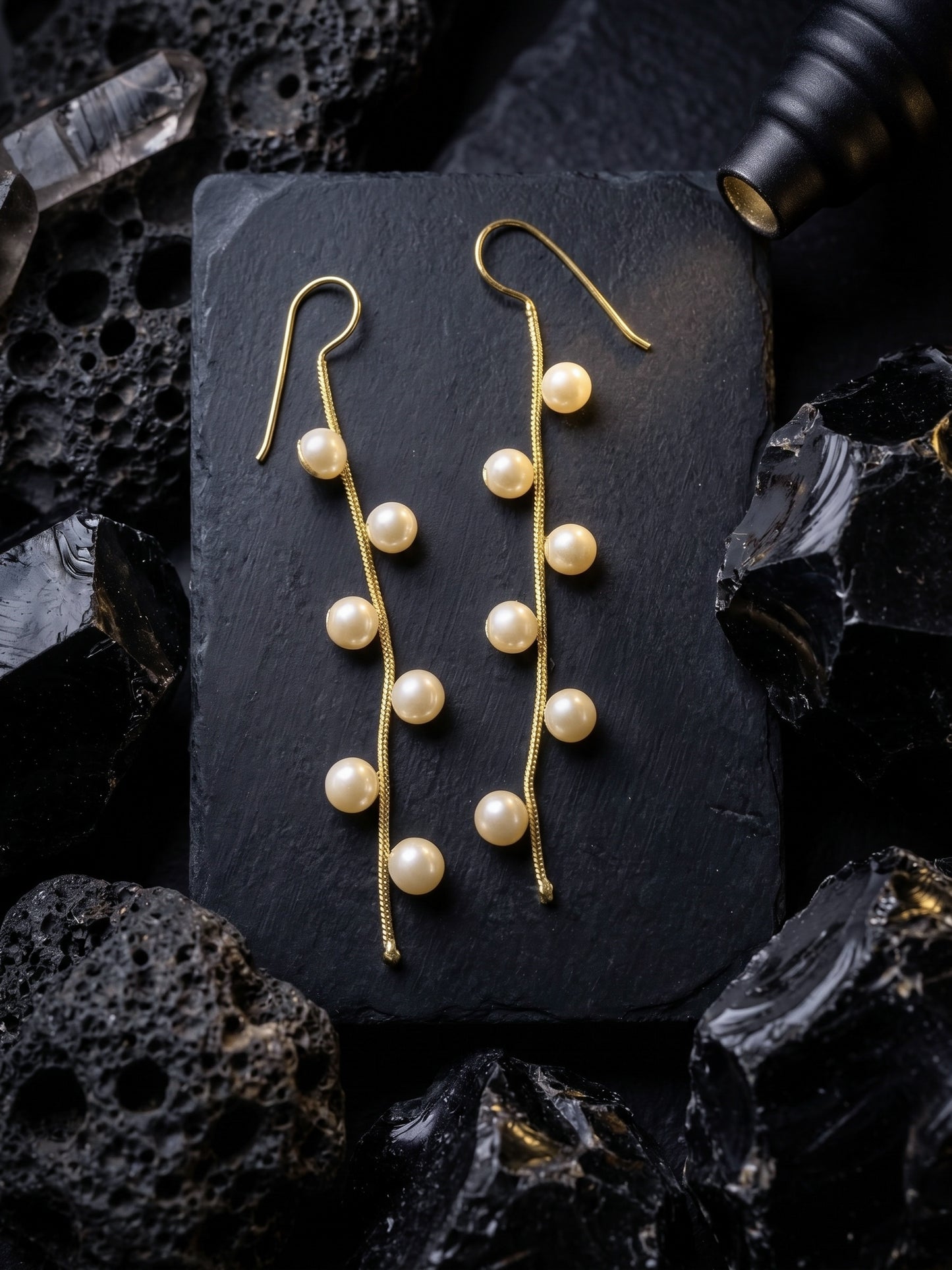 Golden Pearl Trail Handmade Brass Earrings