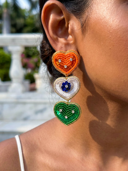 Heart of India Handmade Tricolour Beaded Earrings