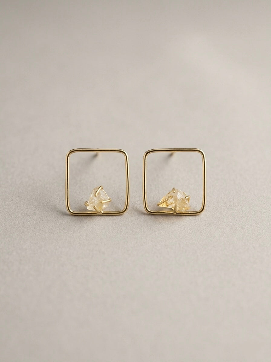 Sera – Dull Yellow Square Handmade Brass Earrings