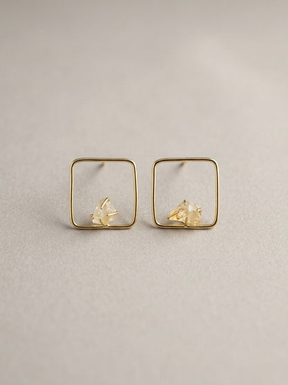 Sera – Dull Yellow Square Handmade Brass Earrings