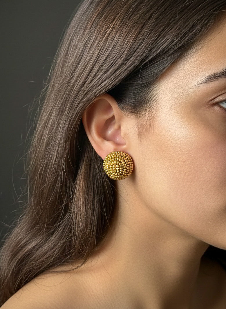 Unique Gold Round Handmade Beaded Stud Earrings