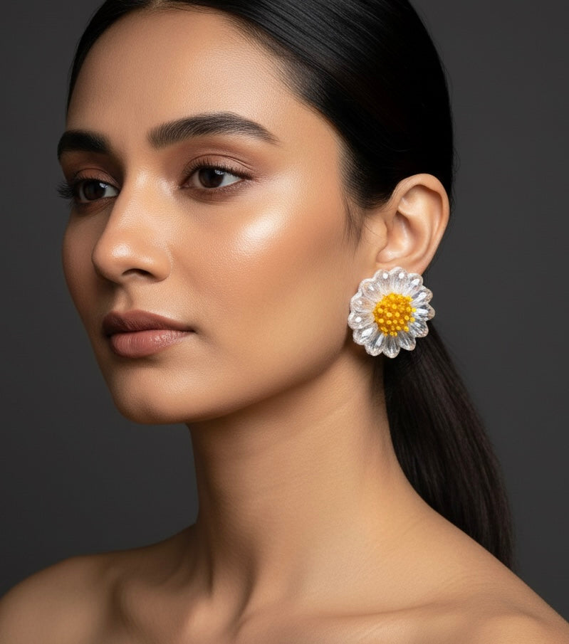 Sparkling Daisy Stud Handmade Beaded Flower Earrings