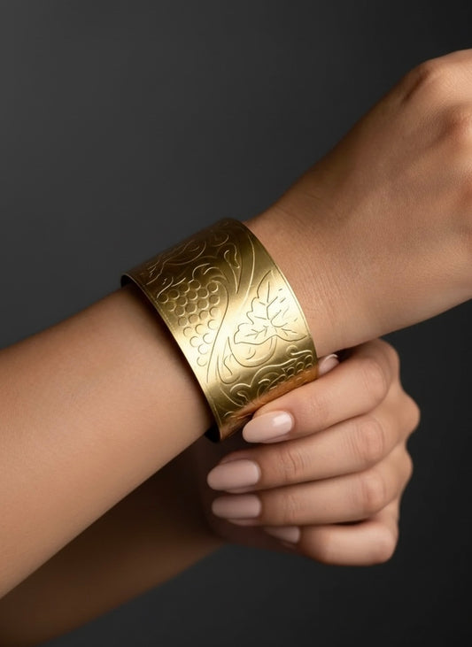 Vintage Flora Brass Cuff Bracelet