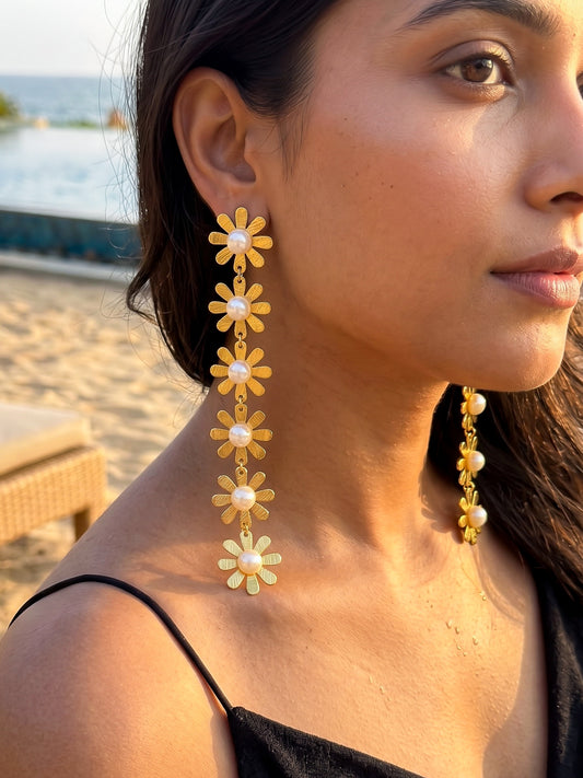 Pearl Petals Handmade Brass Earrings