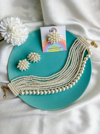 Ruhani Pearl Handmade Necklace + Earrings + Ring Set