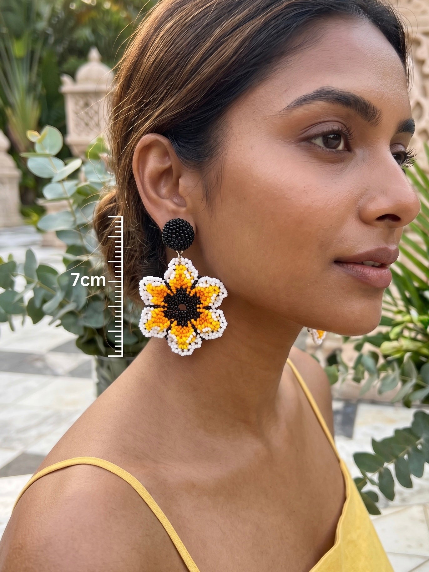 Sun-Kissed Yellow Flower Handmade Beaded Earrings