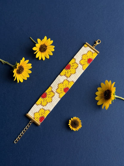 Sunlit Blossom Handmade Beaded Floral Bracelet