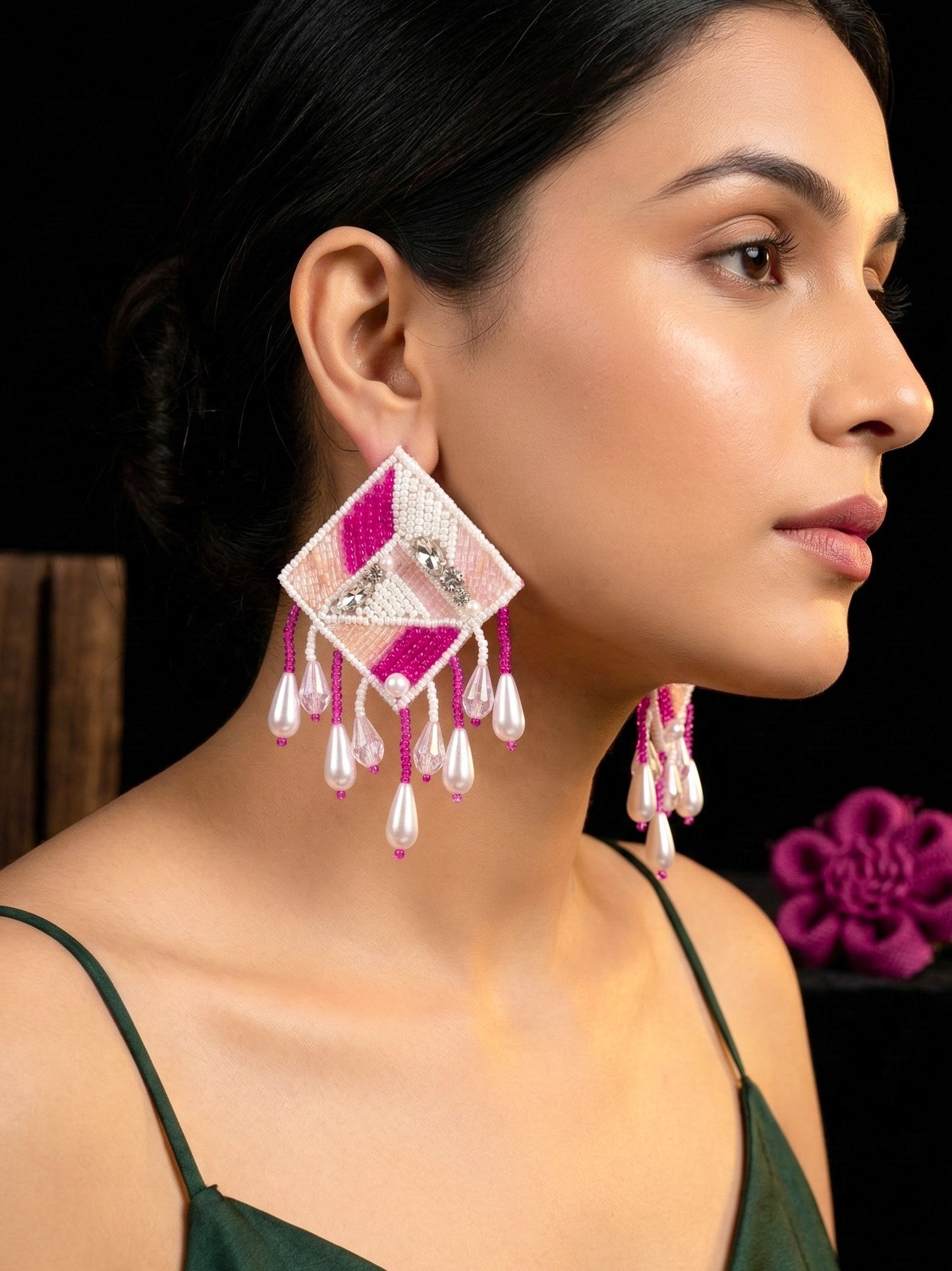 Pink Perfect Glamour Handmade Beaded Earrings