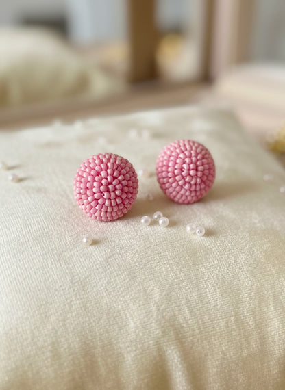 Blush Pink Round Handmade Beaded Stud Earrings