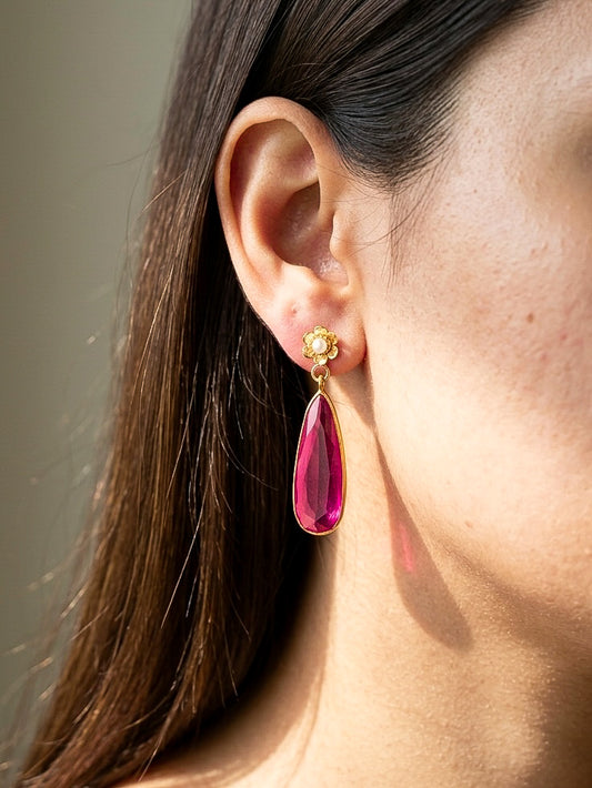 Pixie Drops Rosey Pink Handmade Brass Earrings