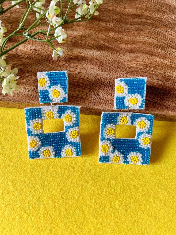 Turquoise Sun-Kissed Handmade Beaded Flower Earrings