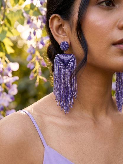Luxe Lavender Purple Handmade Beaded Tassel Earrings