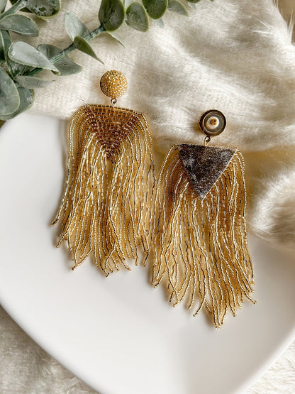 Luxe Gold Handmade Beaded Tassel Earrings