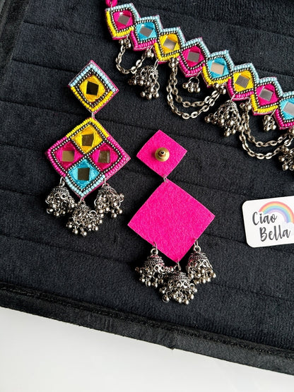 Rangrez Mirror Handmade Beaded Necklace & Earrings Set