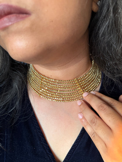 Myra Gold Beaded Handmade Hasli Necklace