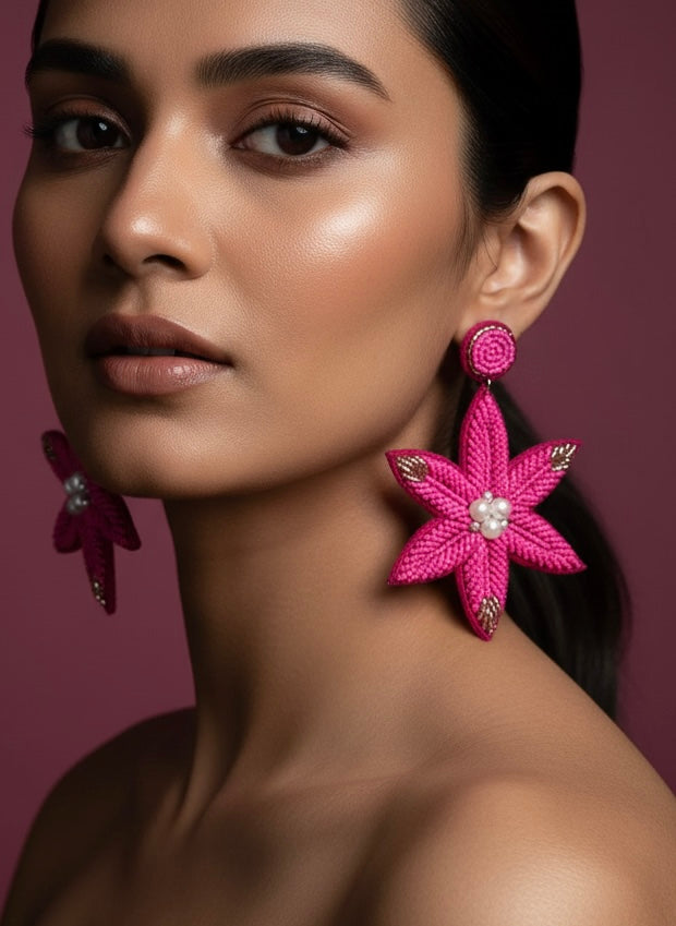 Rosey Petals Handmade Beaded Flower Earrings
