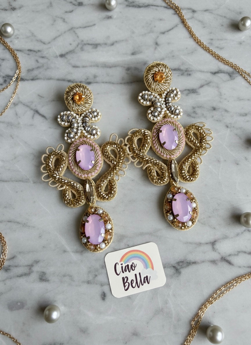 Aashna Blush Pink Handmade Beaded Statement Earrings