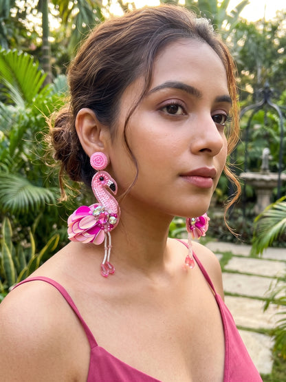 Flamazing Flamingo Pink Handmade Beaded Bird Earrings