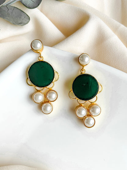 Green Druzy Drop Handmade Brass Earrings