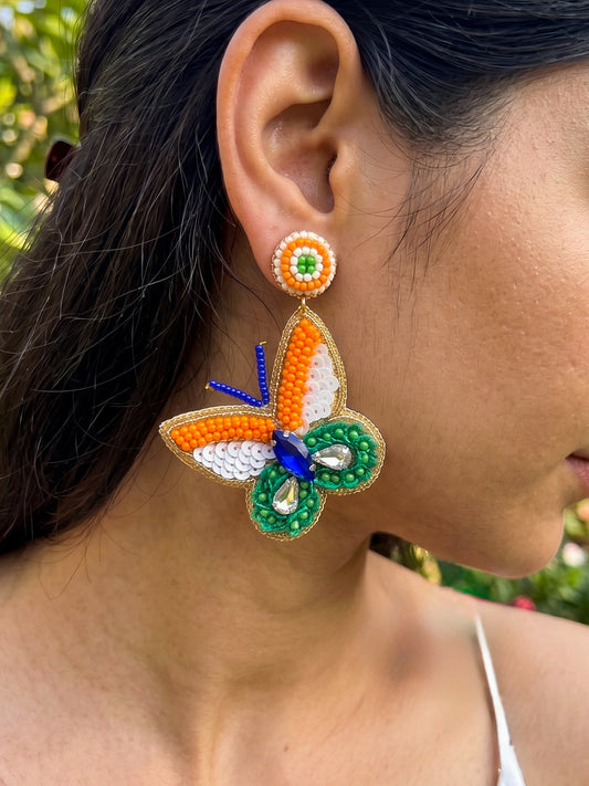 Tiranga Butterfly Handmade Tricolour Beaded Earrings