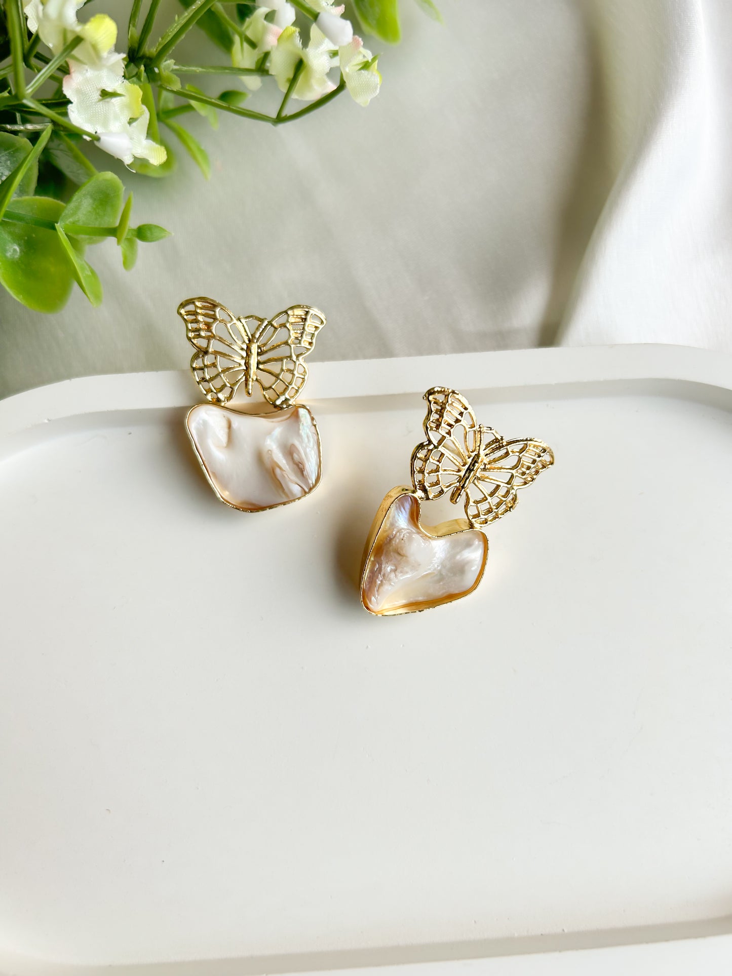 Butterfly Charm Brass Earrings