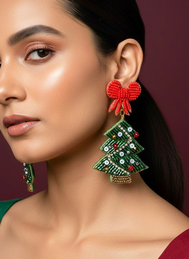 Christmas Tree Handmade Beaded Earrings
