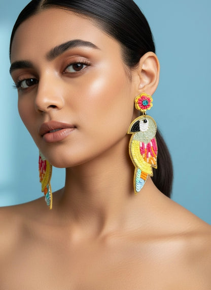 Peppy Parrot Handmade Beaded Bird Earrings