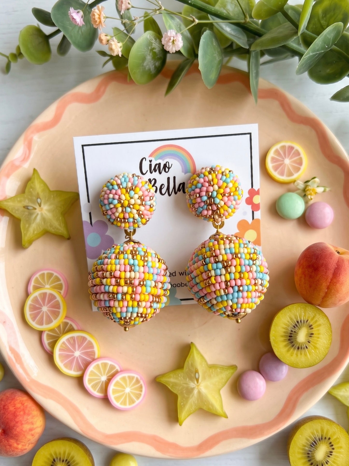 Confetti Pastel Party Rainbow Drop Handmade Beaded Earrings