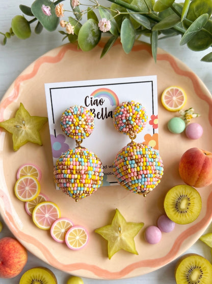 Confetti Pastel Party Rainbow Drop Handmade Beaded Earrings