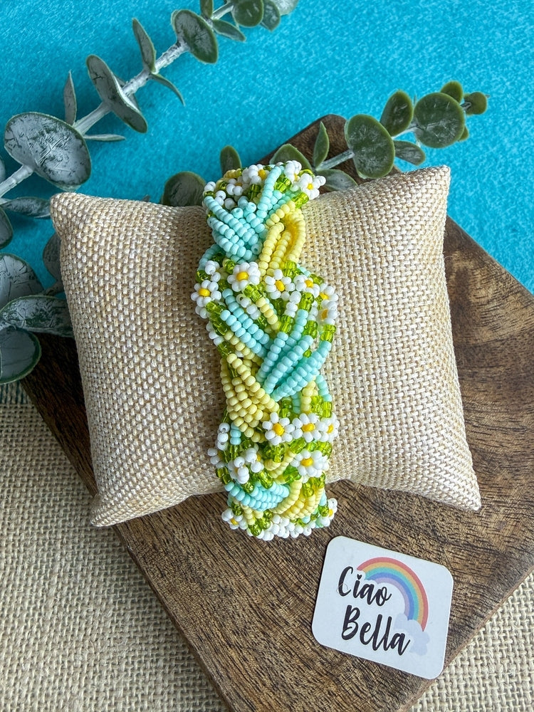 Luxe Flora Light Blue Yellow Handmade Beaded Bracelet