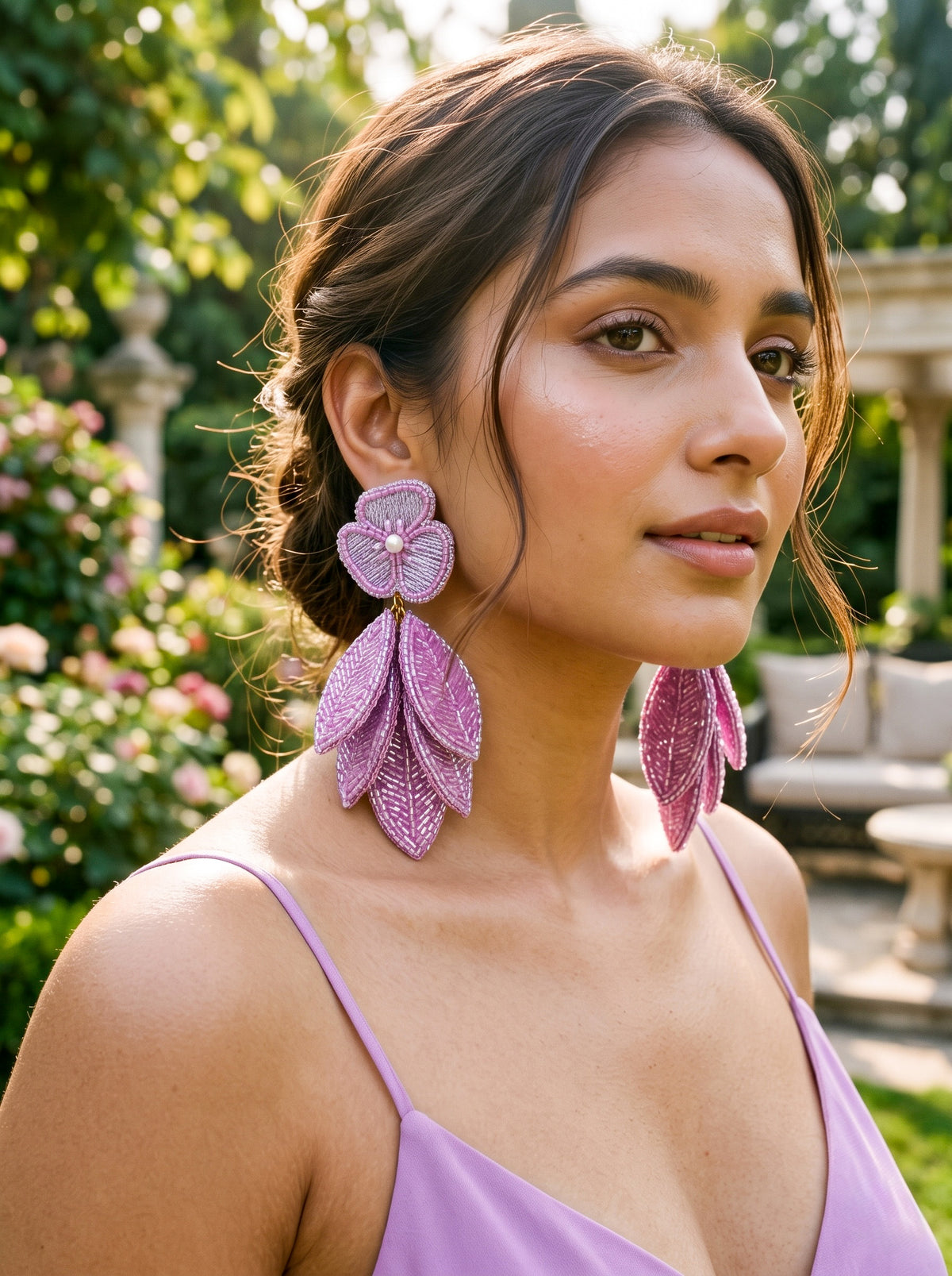 Luxe Leafy Affair Lilac Purple Handmade Beaded Earrings