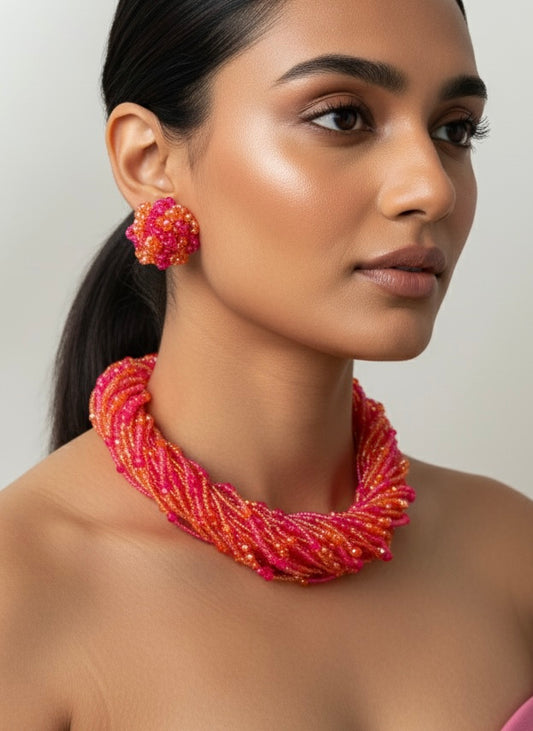 Gulnar Handmade Beaded Necklace + Earrings Set