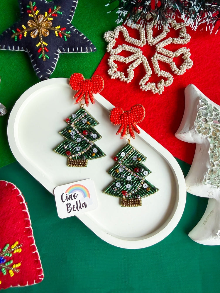 Christmas Tree Handmade Beaded Earrings