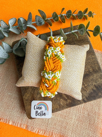 Luxe Flora Orange Handmade Beaded Bracelet